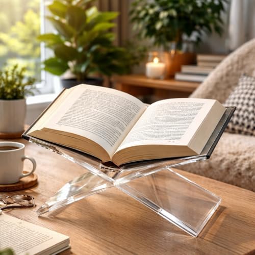 Clear Acrylic Book Stand for Display and Reading, Modern Open Book Holder for...