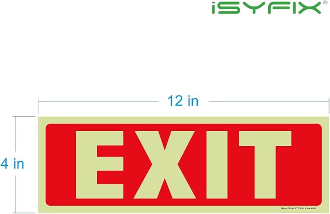 iSYFIX Exit Glow in the Dark Sign Stickers – 6 Pack 12x4 Inch – - Image 8