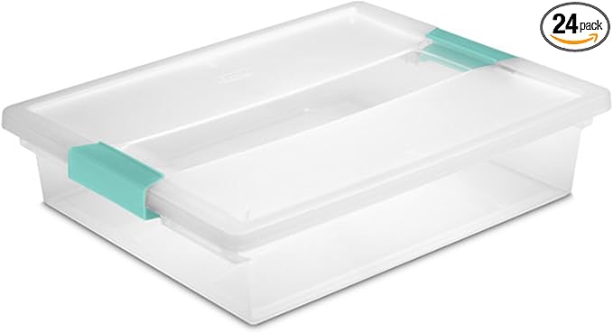 Sterilite 24-Pack Clip Box, Stackable Clear Plastic Bins by Sterilite