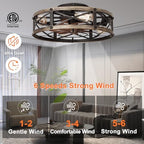 shluce caged ceiling fan with light and remote shown in use