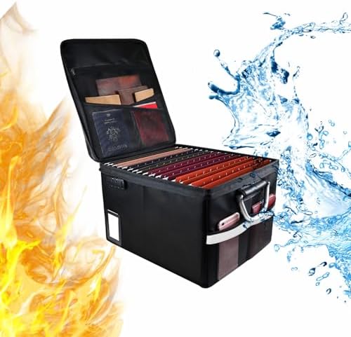 tomkid fireproof document box, fireproof file box with on a desk or shelf
