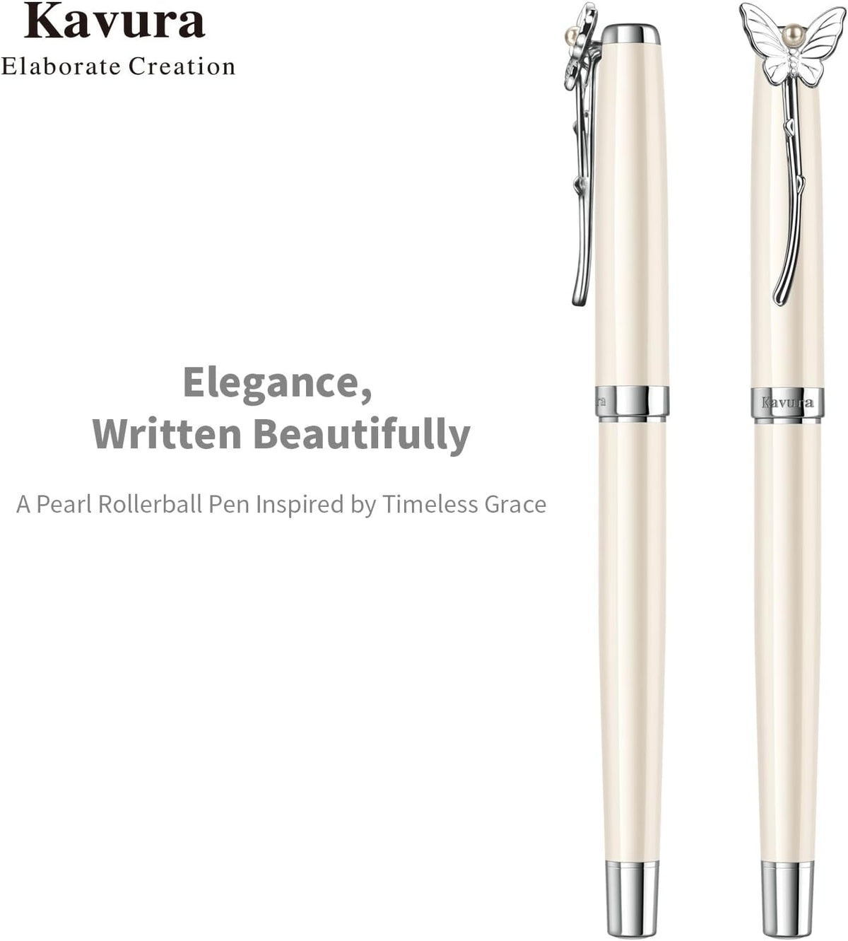Butterfly & Pearl Rollerball Pen Gift Set for Women，Pearl White