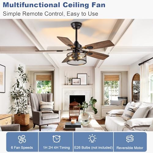 depuley 42-inch ceiling fans with lights: caged ceiling shown in use