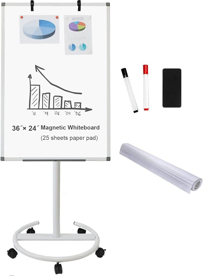 BIBOC Mobile Dry Erase Board – 36x24 inches Magnetic Portable Whiteboard Stand by BIBOCOFFIC
