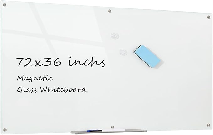 Glass Whiteboard Magnetic Dry Erase Board 6' x 3', Large Frameless Glass White by Kaimashi