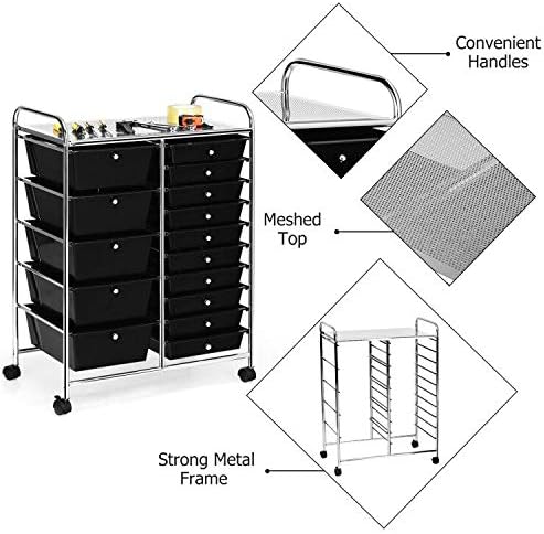 HAPPYGRILL 15-Drawer Rolling Cart, Storage Carts - Image 8