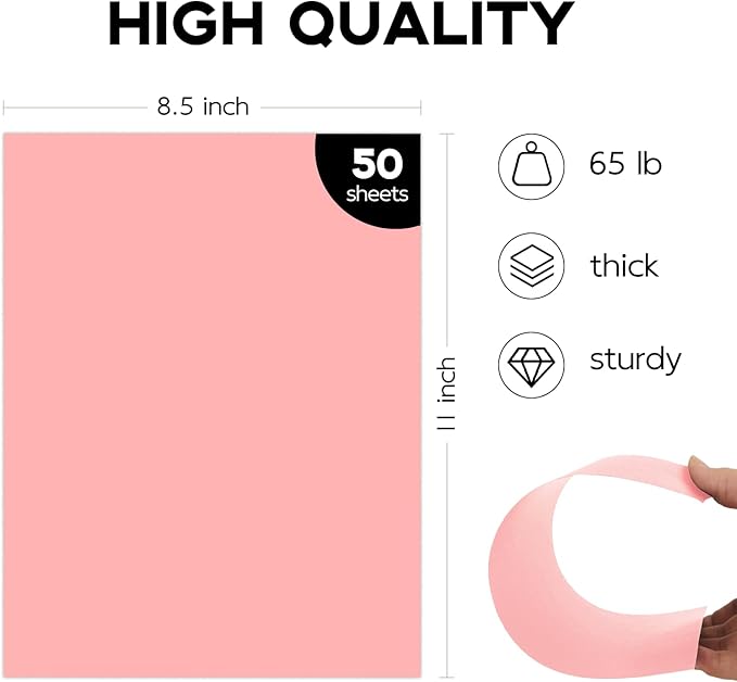 50 Pack Pink Cardstock 8.5 x 11 65lb Paper, Goefun Pink Card Stock Printer Paper - Image 2