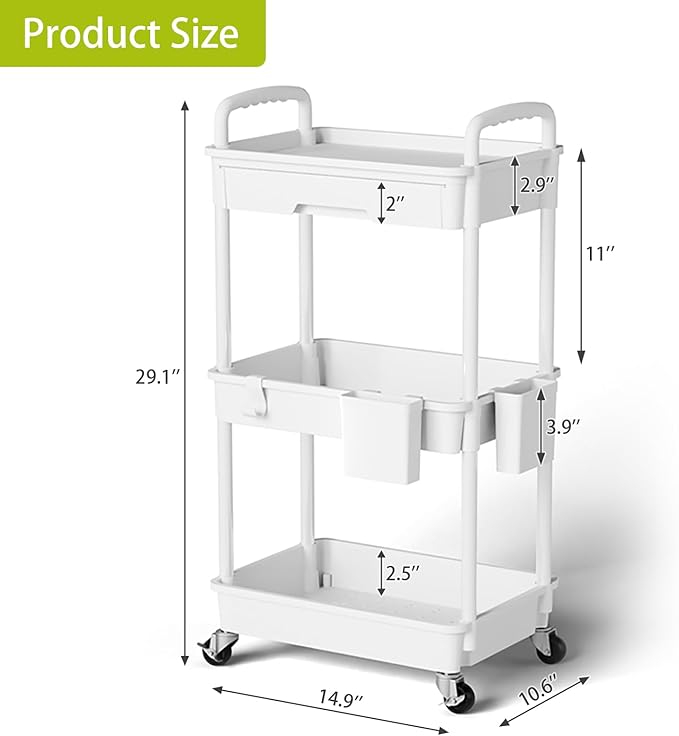 Sorgion 3 Tier Rolling Cart Organizer, Laundry Room Bathroom Organizers and - Image 3