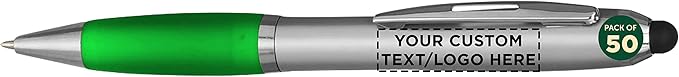 DISCOUNT PROMOS Custom Stylus Ballpoint Pens Set of 50, Personalized Bulk Pack by DISCOUNTPROMOS