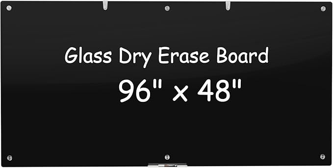 Large Black Glass Dry Erase Board, 96 x 48 Inches Magnetic Glass whiteboard by Wingwise