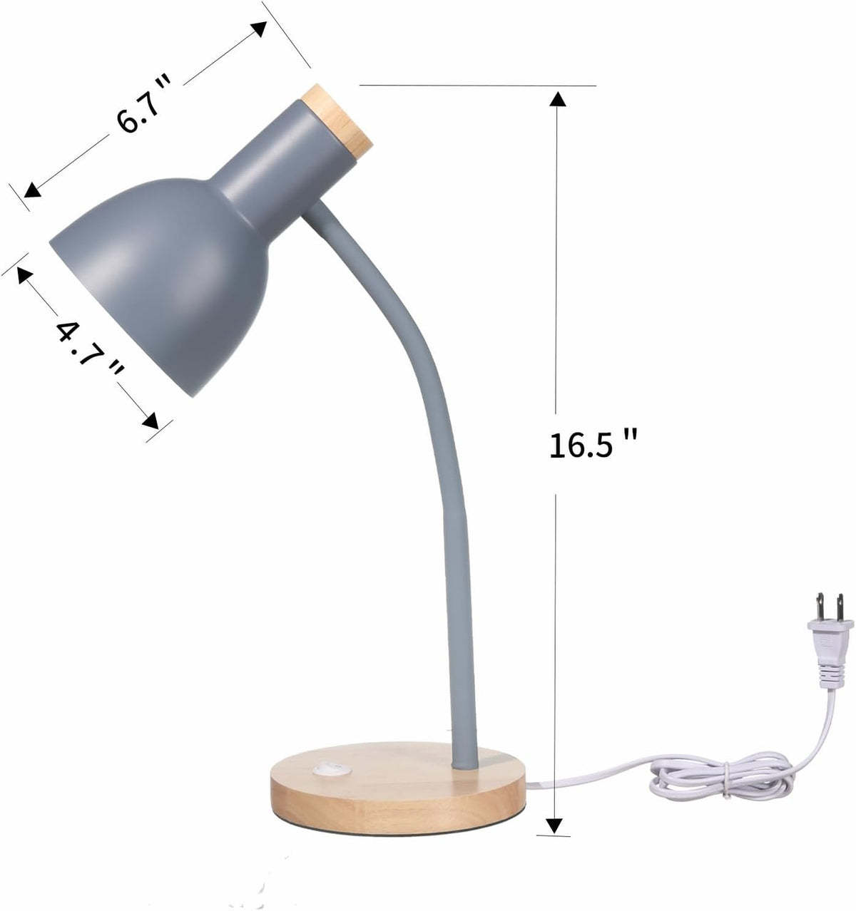 Adjustable Wooden Desk Lamp,Metal Shade Flexible Neck Table Lamp