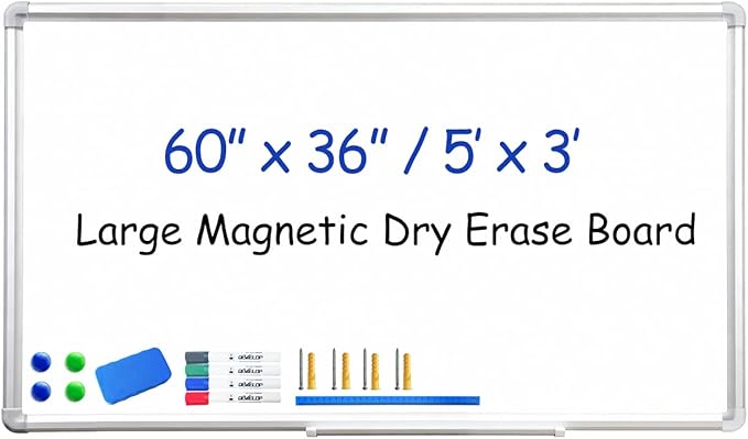 DEVELOP Large Magnetic Dry Erase White Board 60 x 36 Inches, Wall-Mounted 5' x by DEVELOP