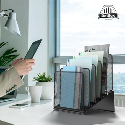 Inclined 5-Section Desk File Organizer, Vertical File Folder Holder File Sorter - Image 7