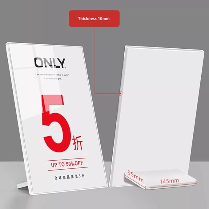 ECKEK Acrylic Sign Holder A3/A4/A5 Menu Displays L Shape Sign Stand Table Top - Image 6