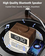alarm clock for bedroom, wireless charging, bluetooth speaker on a desk or shelf