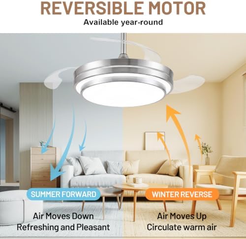 48 inch fandelier ceiling fan with light,modern retractable showing dimensions