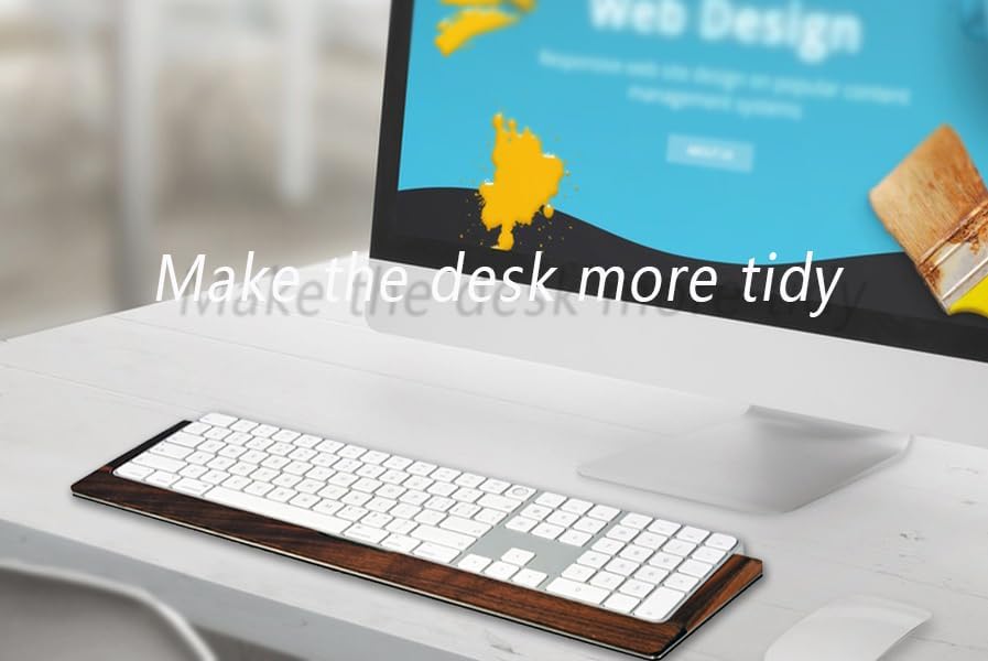 SAMDI Apple iMac Stand Base, Stainless Steel/Wooden Keyboard Tray - Magic Key...
