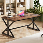 55” Computer Desk, Industrial Brown Home Office Desk Rustic Brown | Wooden Metal Executive Pc Computer Desk Table, Wood Student Gaming Study Computer Table for Bedroom Living Room