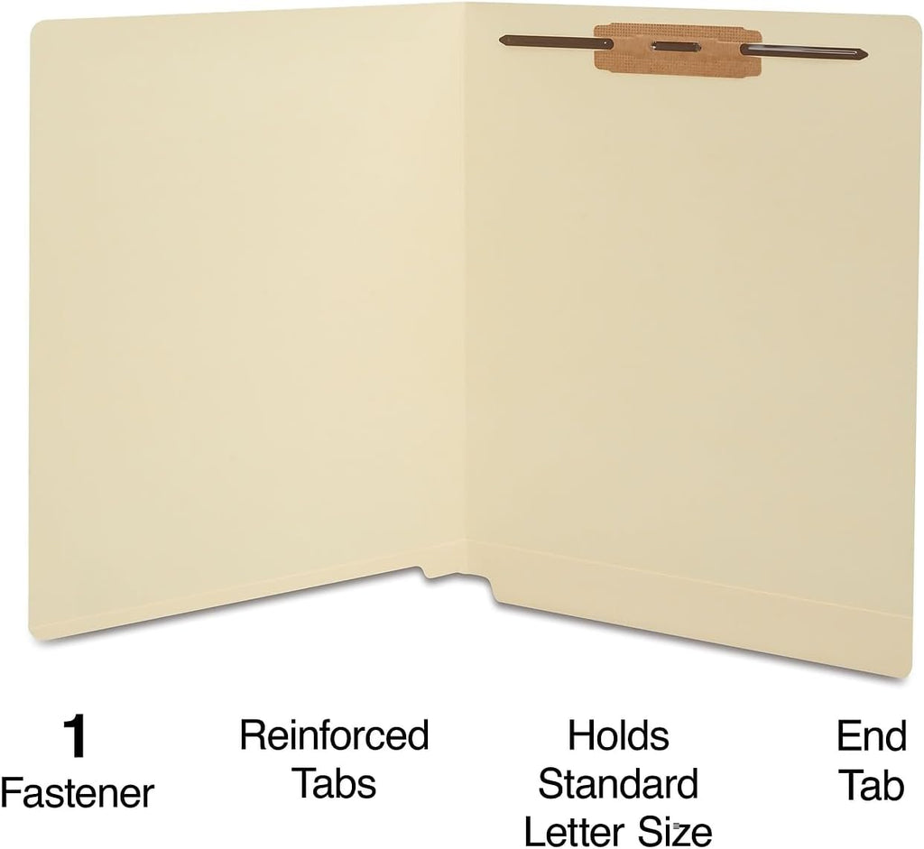 Staples End-Tab Fastener Folder, Letter Size, Manila, 50/Box | Reinforced tab and durable pressboard construction for secure document filing.