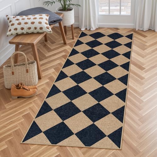 lahome checkered easy jute non slip runner rug, front angle view