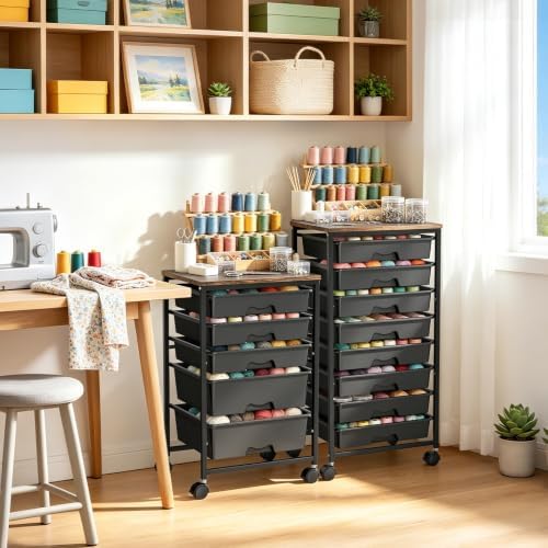 SUNALLY Rolling Cart With 8 Drawers,Storage Drawer Cart for Craft Art,Black