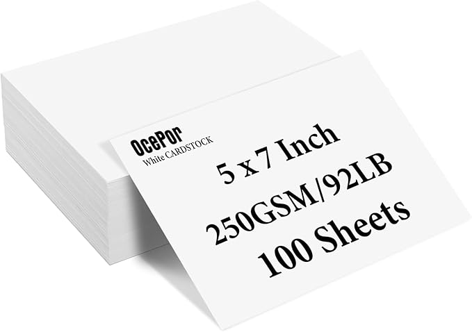 OcePor 100 Sheets Cardstock 5”x 7”, Blank Card Stock 92lb/250gsm, Thick Heavy by OcePor