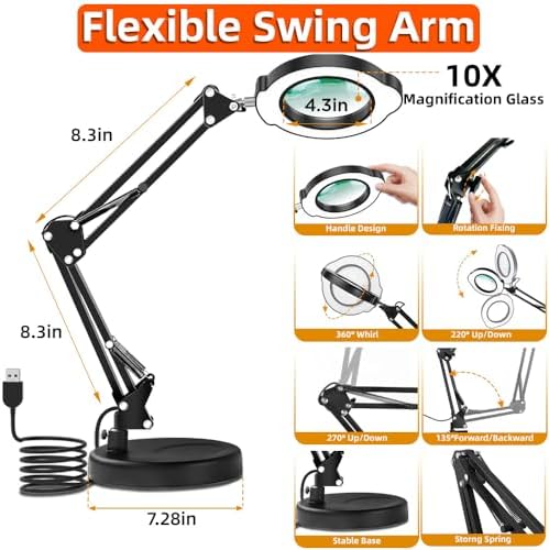 10X Magnifying Glass with Light and Stand 2-in-1 LED Lighted Desk Lamp