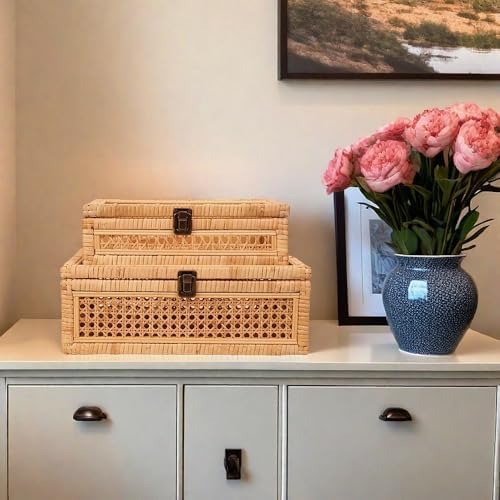 extra large rattan decorative box with lid, glass, package contents