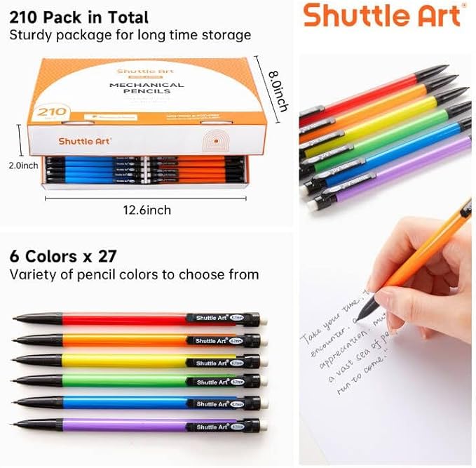 Shuttle Art Mechanical Pencils, 210 Pack Bulk Mechanical Pencils 0.7mm Medium - Image 2