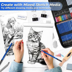 drawing set sketching kit, pro art supplies sketch, front angle view