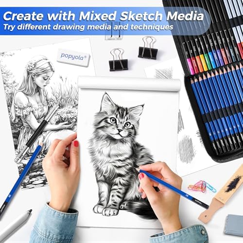 drawing set sketching kit, pro art supplies sketch, front angle view