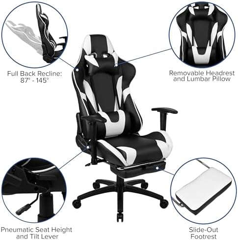 Flash Furniture Optis Black Gaming Desk and Black Footrest Reclining Gaming Chair Set with Cup Holder, Headphone Hook, and Monitor/Smartphone Stand | Cup Holder, Headphone Hook, Monitor/Smartphone Stand