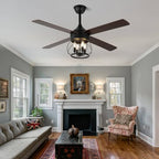 52" farmhouse rustic caged chandelier fan with light shown in use