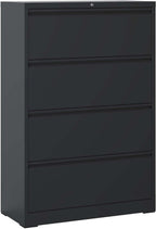 4-Drawer Office File Cabinet, Home Desk Organizer, Lateral File Cabinet with Lock – Heavy-Duty Metal, Filing Cabinet for Home Office, Wide Storage for Letter/Legal/A4/F4, Full-Extension Quiet Slides