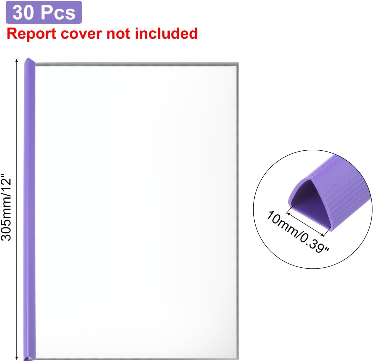 PATIKIL 30Pcs Binding Bars, 10mm Binding Bars Slide Grip 70 Sheets Capacity A4 Size Report Binder Triangle Presentation Binder for Report Cover Resume, Purple