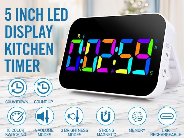Kitchen Timer （1.5" Number） 10 RGB Color Changing Digital Magnetic Timer - Image 3