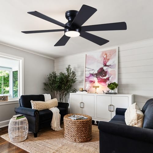 asyko 46"black 6-blade modern low profile ceiling fan, view 9