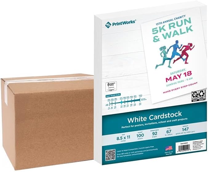 Printworks White Cardstock, 67 lb, 96 Bright, FSC Certified, 500 Sheets by PrintWorks