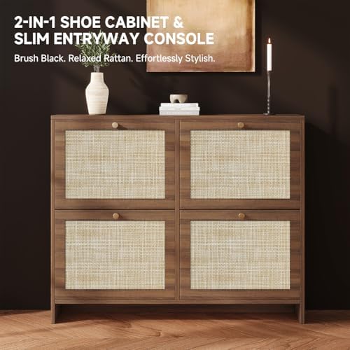 nicetree shoe cabinet storage for entryway, 4-flip drawer, close-up detail