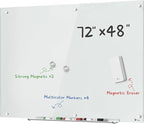 TOWON 6 x 4ft Glass Whiteboard Wall – Magnetic White Dry Erase Board by TOWON