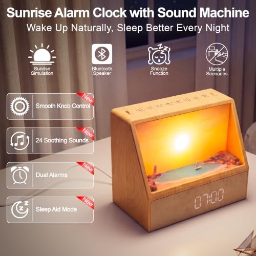 2026 upgraded sunset alarm clock，knob brightness & volume, close-up detail