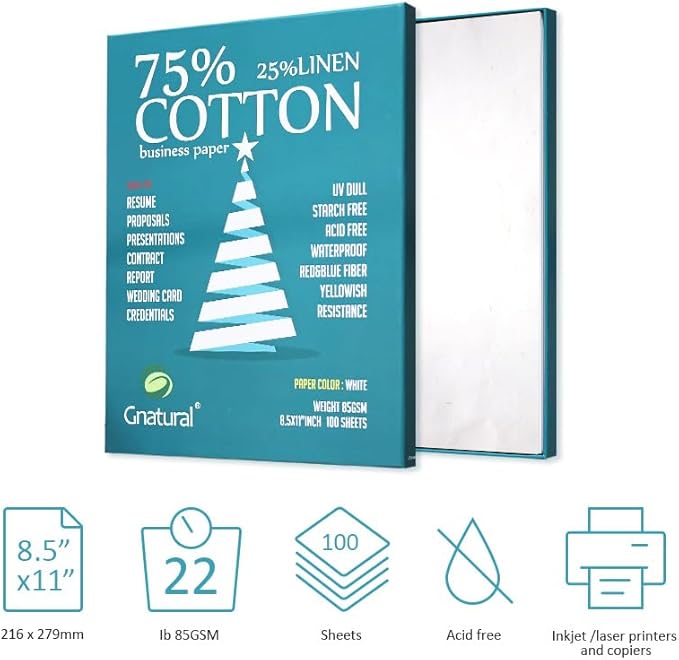 75% Cotton 25% Linen Paper, 85gsm Inkjet Printing Paper, 8.5"x11" White Color - Image 5