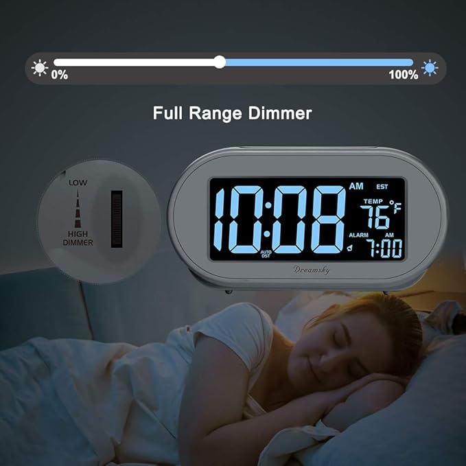 DreamSky Alarm Clocks for Bedrooms, Auto Set Digital Desk Clock for Bedside - Image 4