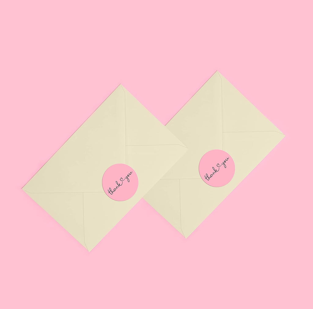 1.5 inches 500 Pink Thank You Stickers || Dispenser Box | Unique Desing Thank You Stickers Roll | Great for Thank You Cards, Wedding Favors, Birthday, Baby Shower, Mailing Bags.