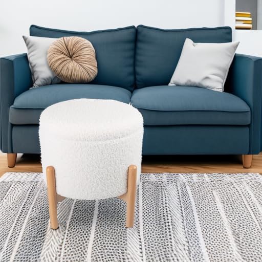 Round Sherpa Storage Ottoman Pouf with Removable Lid – Plush Couch Footrest &...
