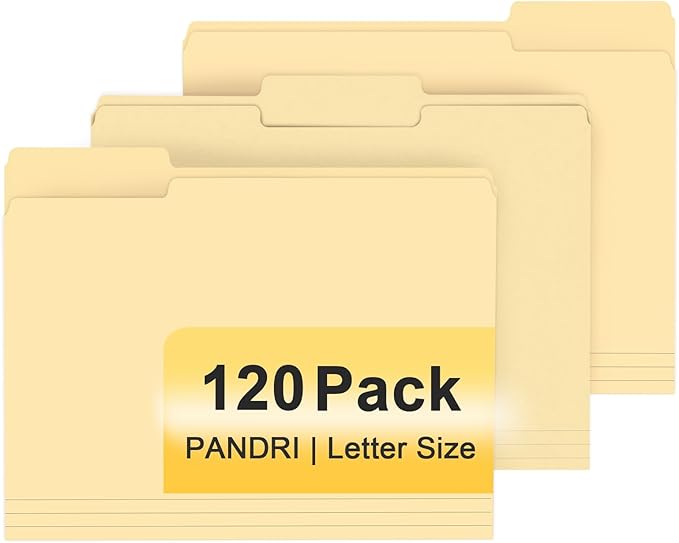File Folder, PANDRI 120 Pack File Folder, 1/3 Cut Tab, Letter Size, Filing by PANDRI