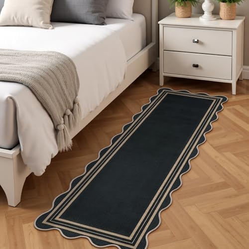 scalloped 2x6 kitchen runner rug, washable rugs for, front angle view
