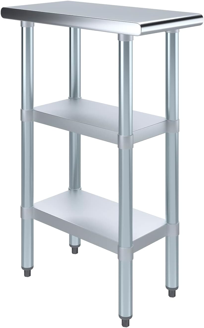 AmGood 12 x 24 in. Stainless Steel Work Table with 2 Shelves, NSF