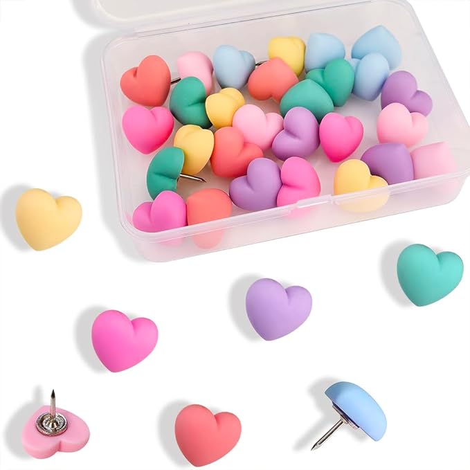 Aoxsie 28pcs Decorative Cute Push Pins Multicolored Heart Thumbtacks Thumb - Image 5