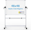 VIZ-PRO Double-Sided Mobile Whiteboard, 48 x 48 Inches, Magnetic Rolling Dry